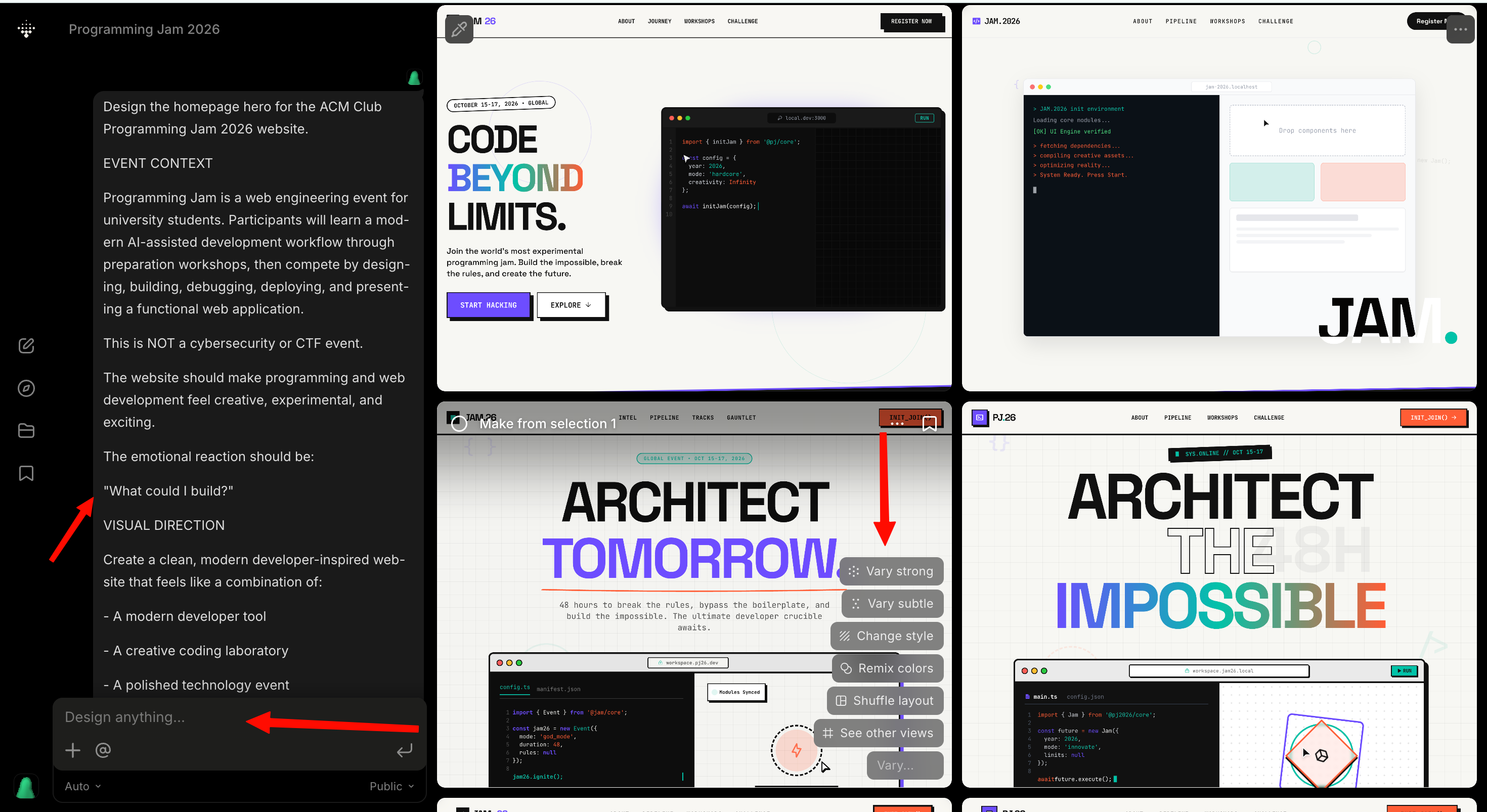 Variant-generated interface concept for the University Portal, showing the course list and enrollment actions.