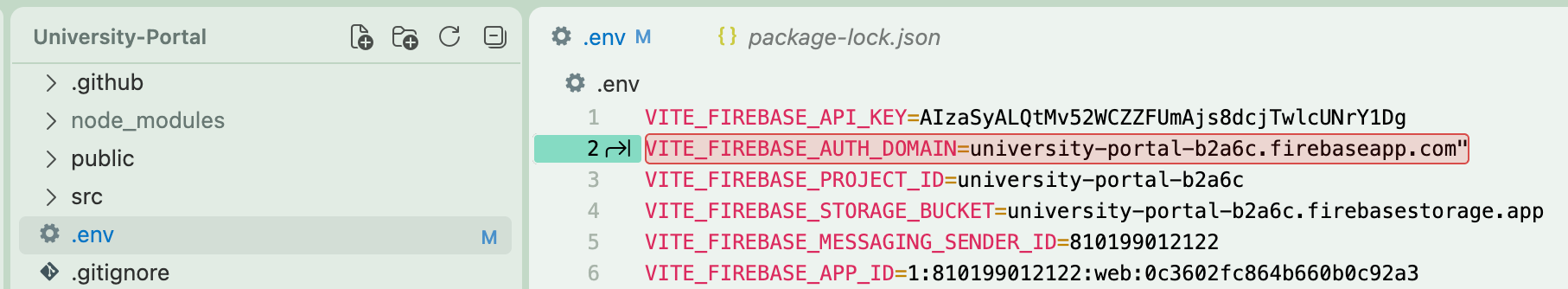 The local .env file the Vercel environment variables are copied from
