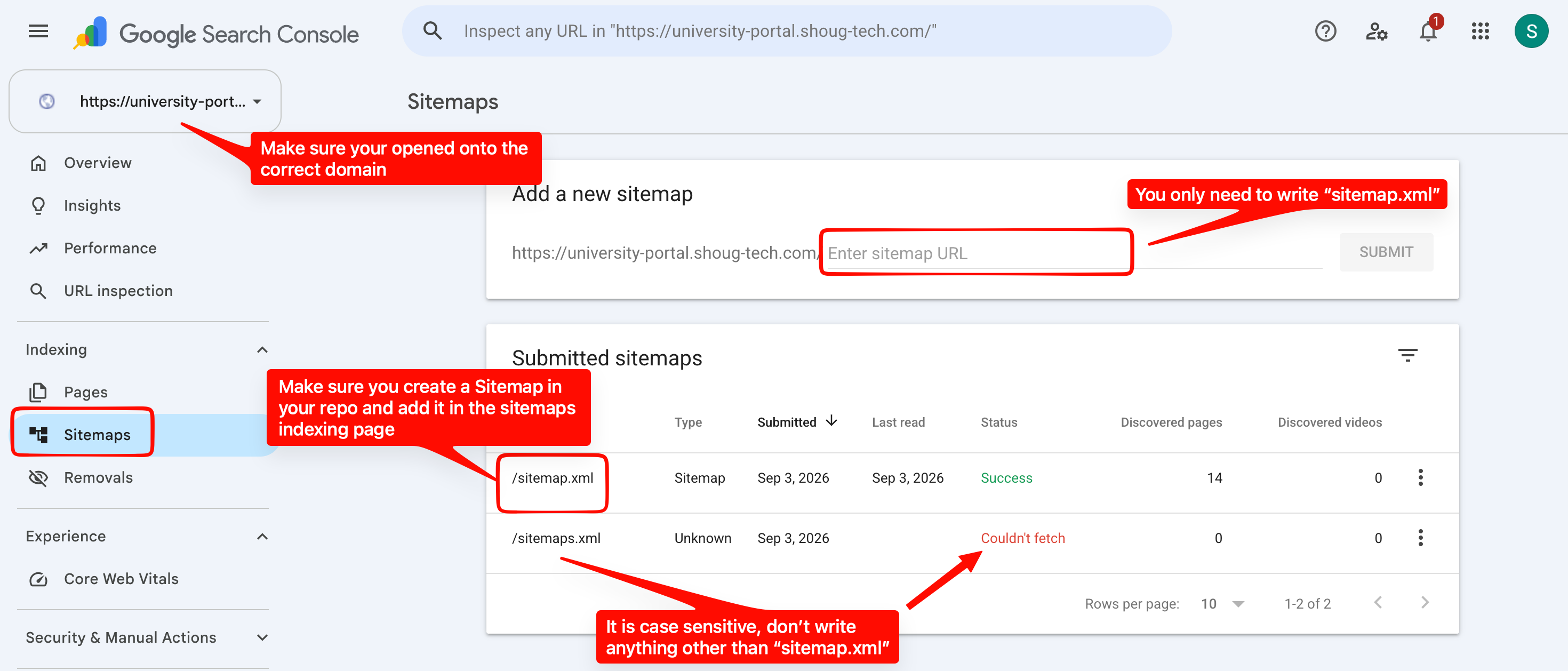 Submitting sitemap.xml in Google Search Console and seeing it succeed