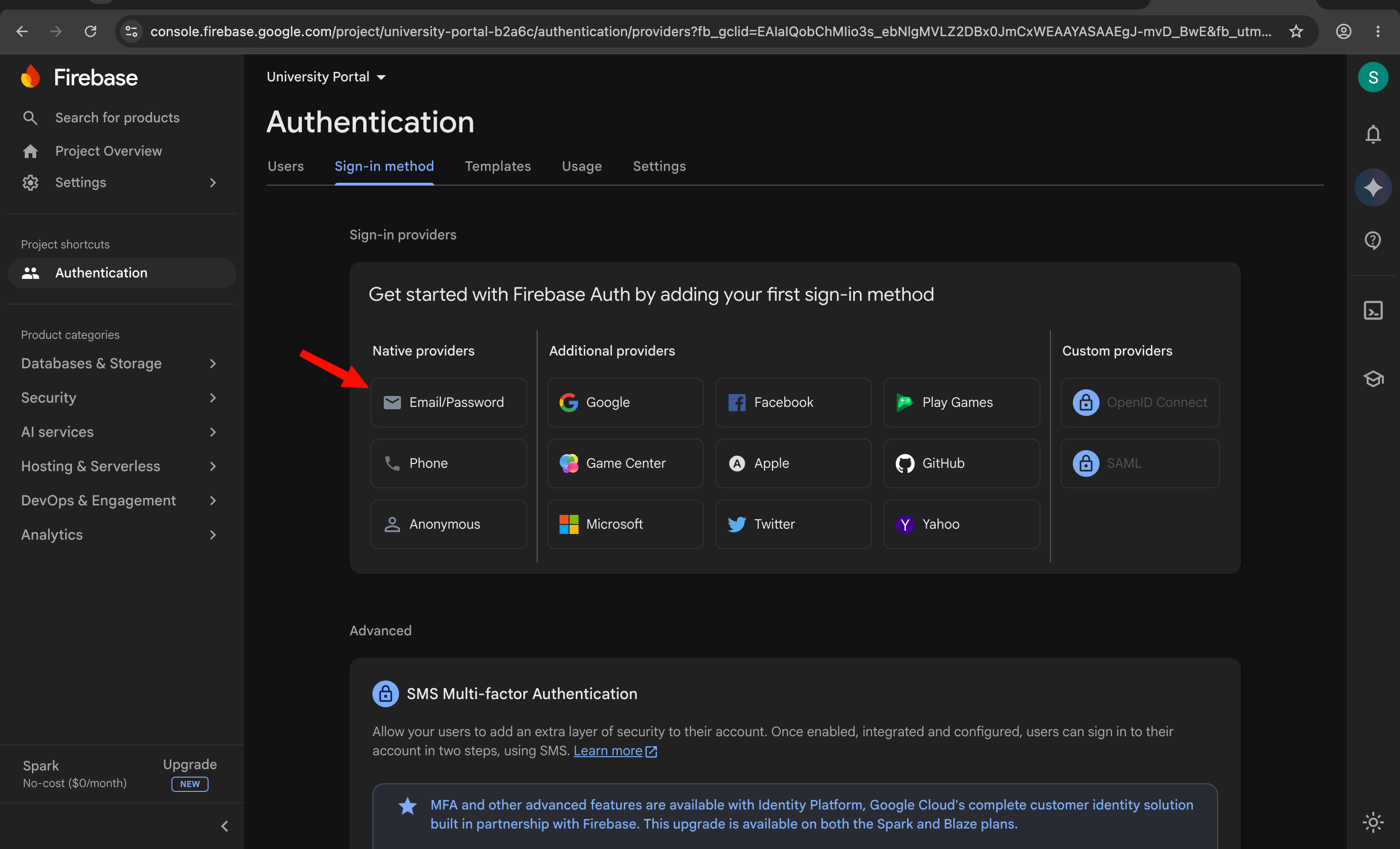 Firebase Authentication sign-in methods