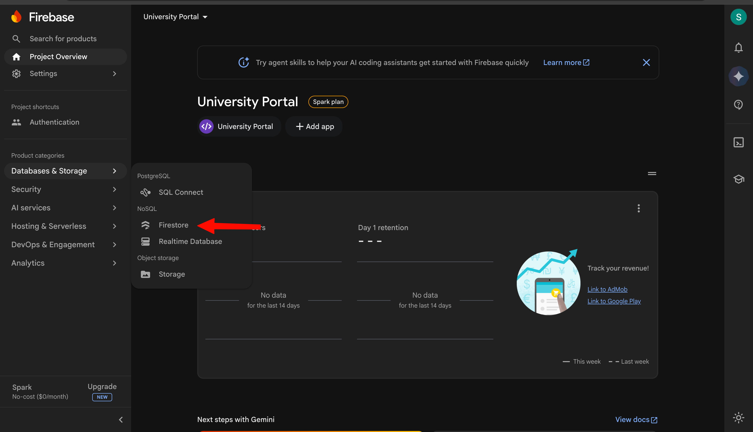 Firebase navigation to Firestore
